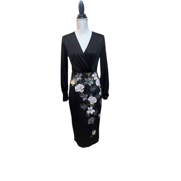 Ted Baker London Black Floral Wrap Sheath Dress size 1 - Picture 8 of 16